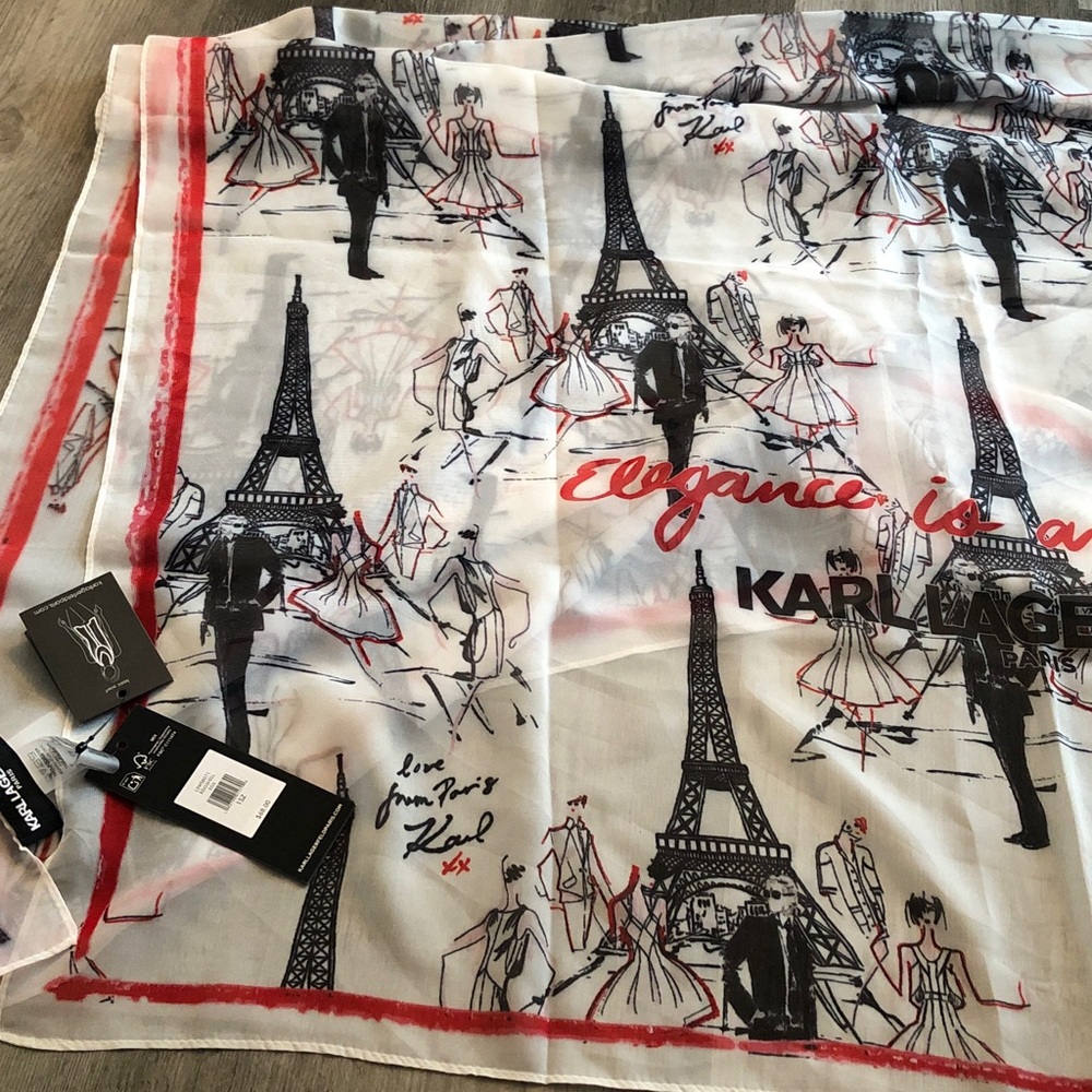 Karl Lagerfeld Elegance Is An Attitude Parisian Scenes Color Eggshell OS NWT